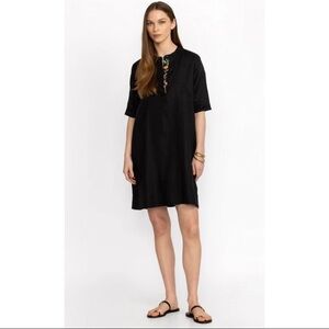 Calme by Johnny Was Black Embroidered Linen Dress M Relaxed Beachy Boho Flowy